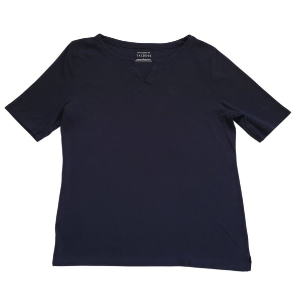 Talbots Women's Indigo Blue Pima Cotton Short Sleeve Tee Size L - Picture 1 of 9